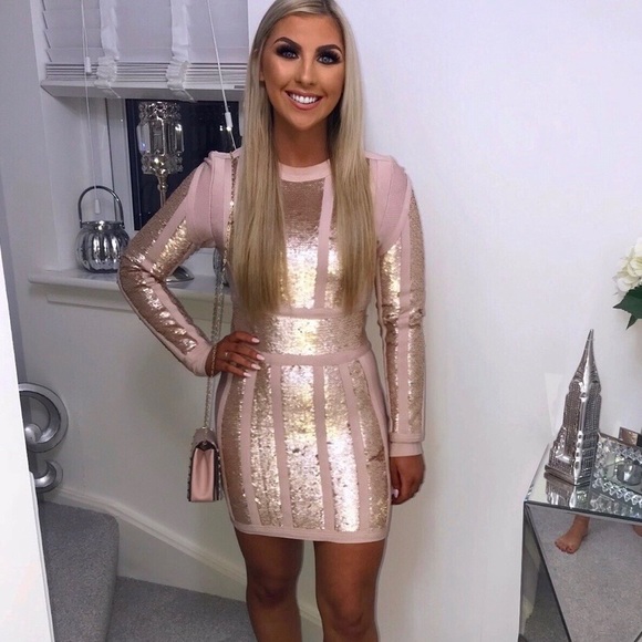 House of CB Massima Bandage Dress Pink and Gold - Picture 13 of 14